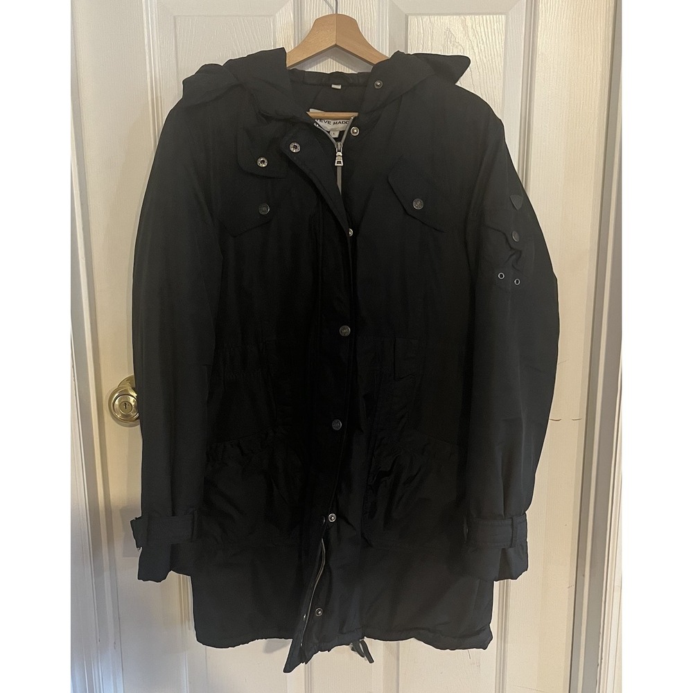 Steve Madden‎ Womens Black Hooded Puffer Parka Jacket Size L Utility Winter Coat